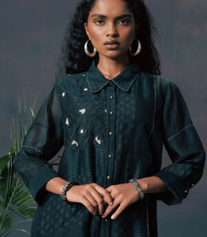 INDIGO LACE SHIRT WITH EMBROIDERY
