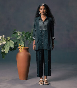 INDIGO SHIRT IN MULBERRY SILK