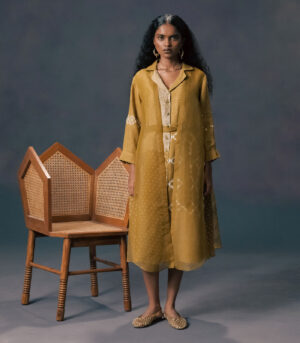 DOUBLE LAYER DISCHARGE PRINT DRESS