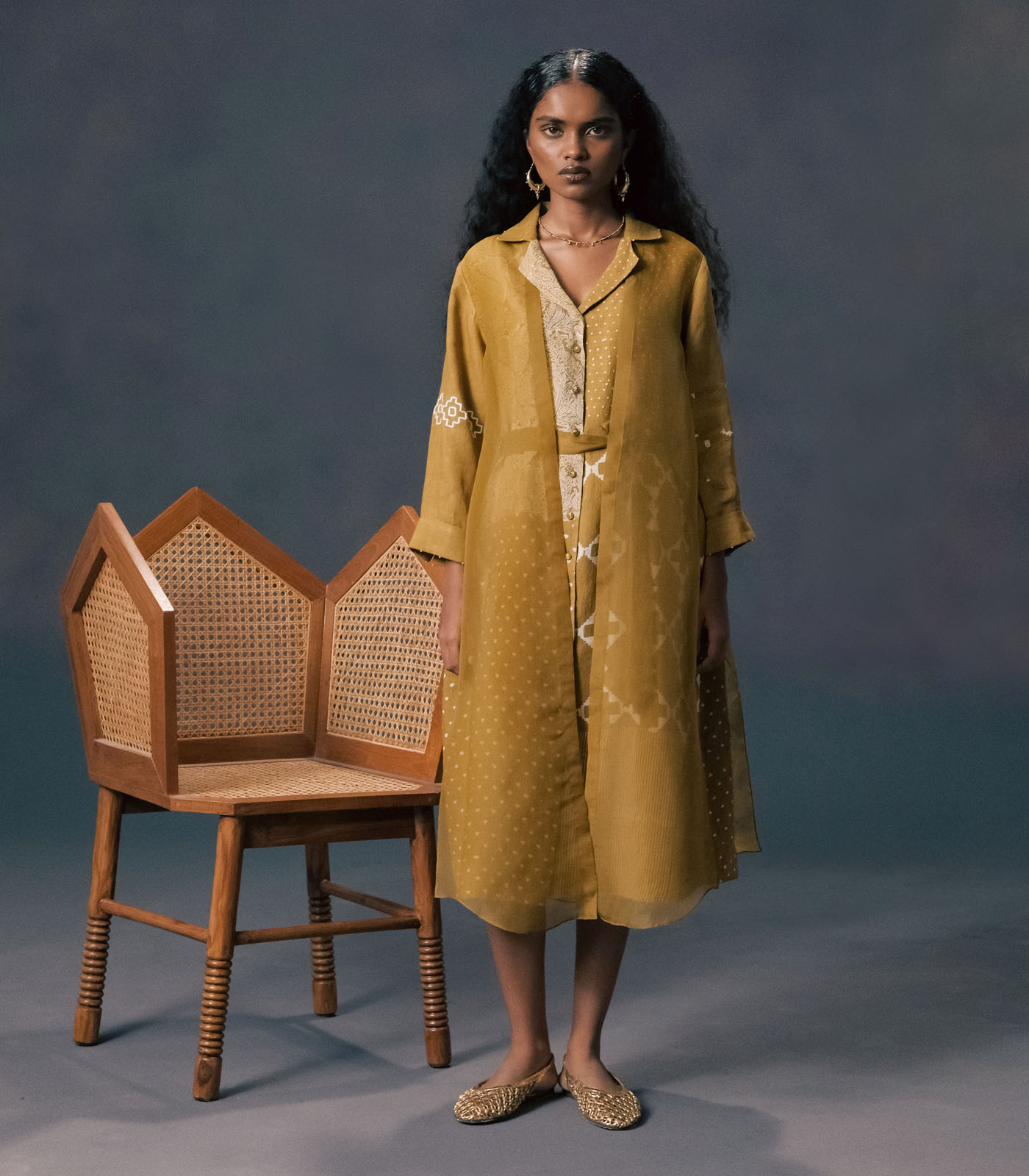 DOUBLE LAYER DISCHARGE PRINT DRESS