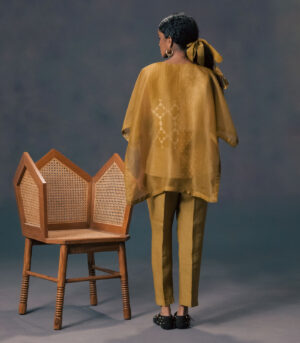 MOSS GREEN DOUBLE LAYER DISCHARGE PRINT KAFTAN SHIRT