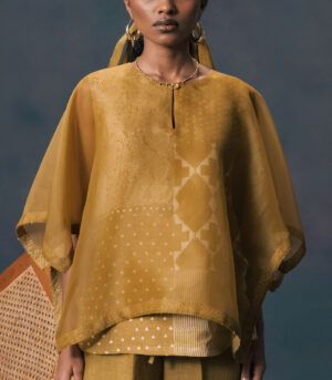 MOSS GREEN DOUBLE LAYER DISCHARGE PRINT KAFTAN SHIRT