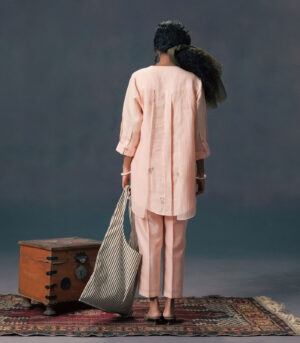 OLD ROSE DOUBLE LAYER SHIRT IN MUL CHANDERI AND LINEN