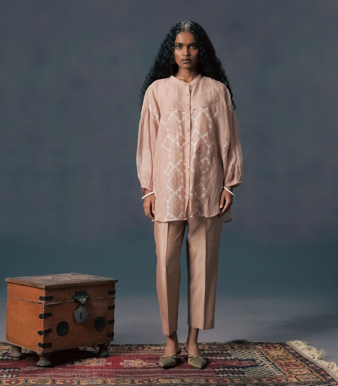 SHIRT IN MUL CHANDERI WITH STRAIGHT PANTS