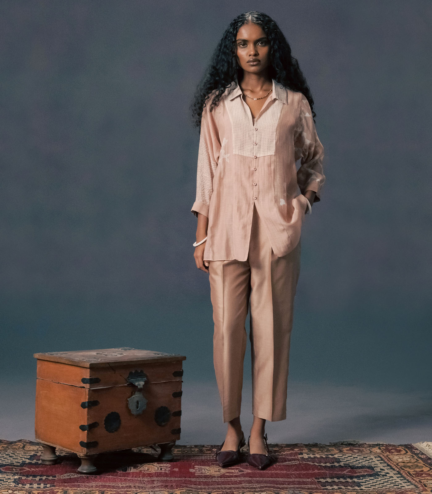 SHIRT IN MUL CHANDERI WITH STRAIGHT PANTS