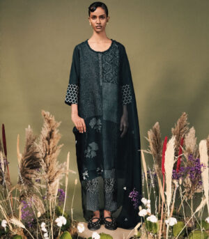 INDIGO DISCHARGE PRINT DOUBLE LAYER TUNIC SET