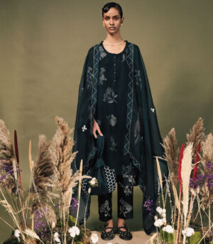 INDIGO DISCHARGE PRINT DOUBLE LAYER TUNIC SET