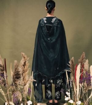 INDIGO DISCHARGE PRINT DOUBLE LAYER TUNIC SET