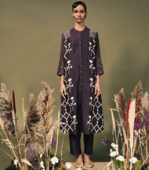 LAVENDER FRONT OPEN TUNIC IN MUL CHANDERI