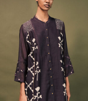 LAVENDER FRONT OPEN TUNIC IN MUL CHANDERI