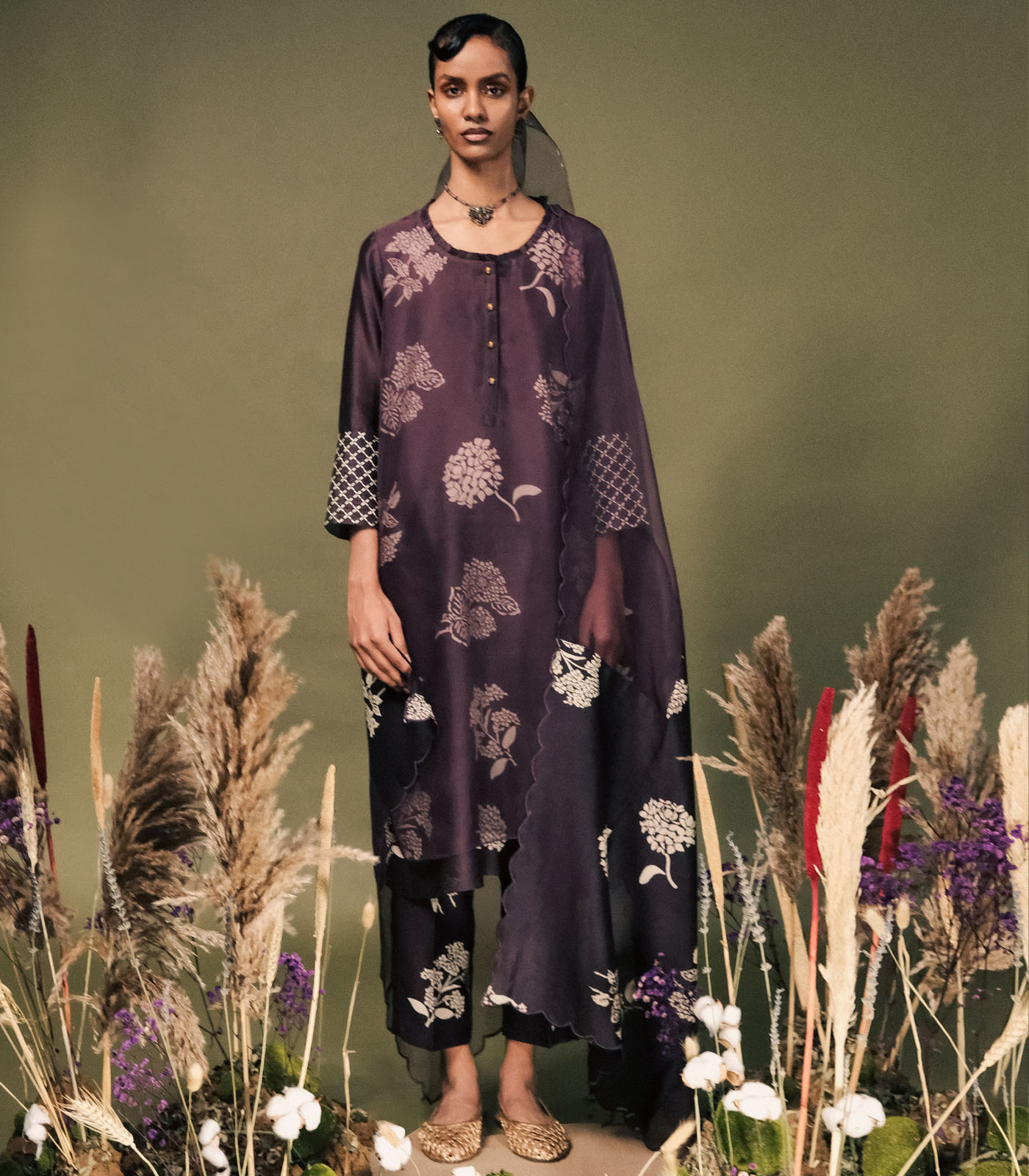 LAVENDER DISCHARGE PRINT DOUBLE LAYER TUNIC