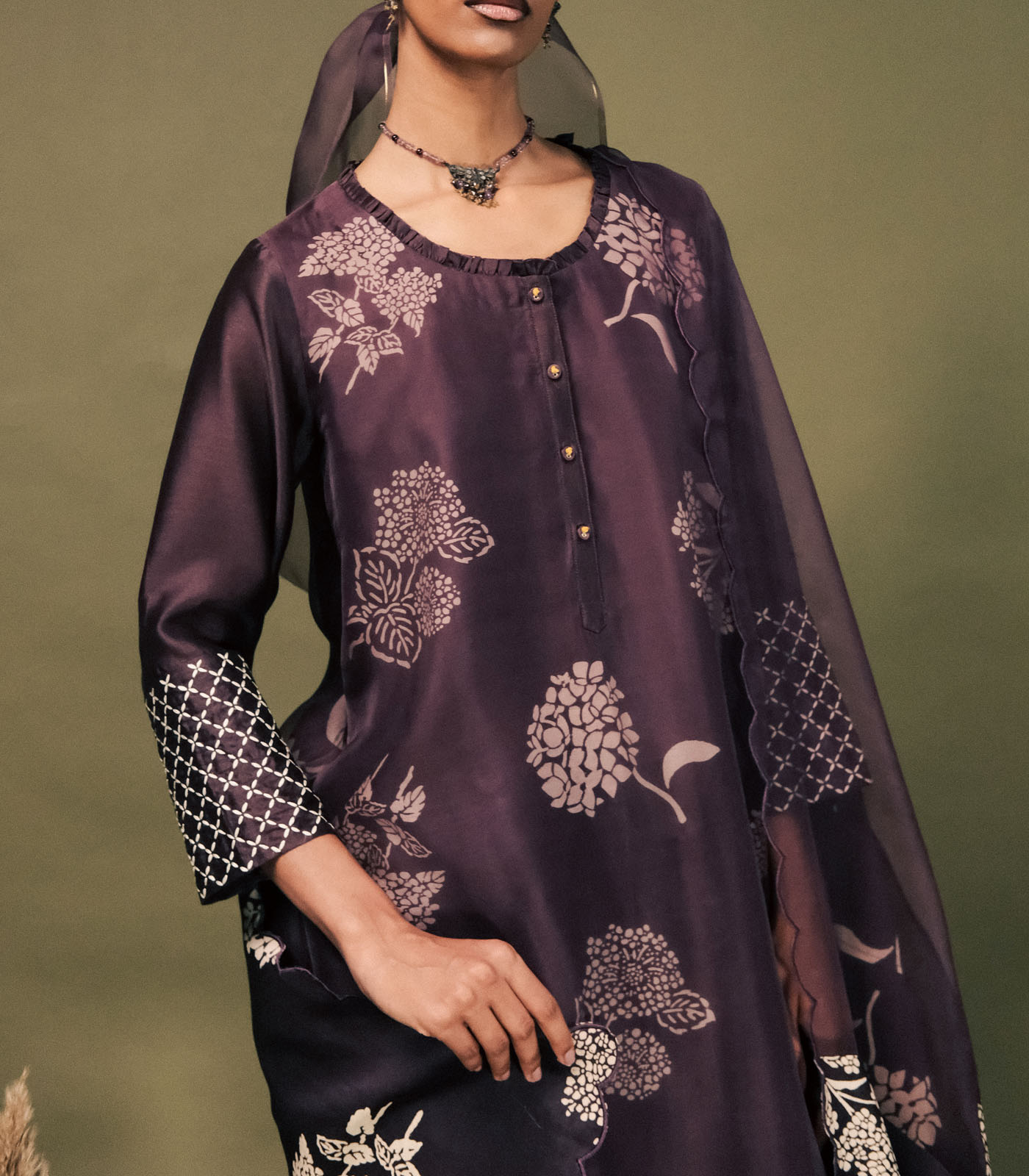 LAVENDER DISCHARGE PRINT DOUBLE LAYER TUNIC - Image 2