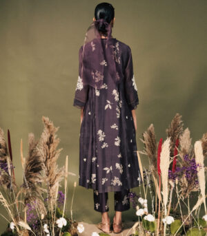 LAVENDER DISCHARGE PRINT PLEATED TUNIC SET