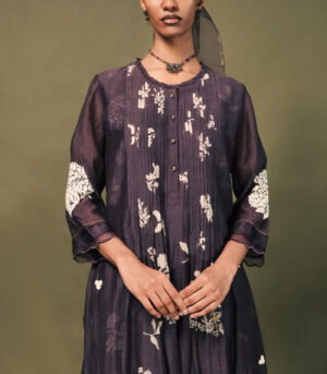 LAVENDER DISCHARGE PRINT PLEATED TUNIC SET