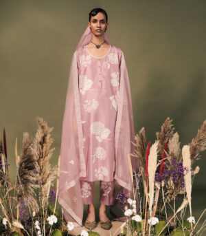 LILAC DISCHARGE PRINT TUNIC SET IN MULBERRY SILK