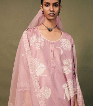 LILAC DISCHARGE PRINT TUNIC SET IN MULBERRY SILK