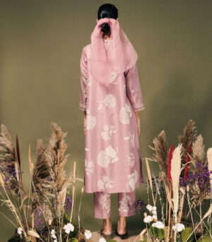 LILAC DISCHARGE PRINT TUNIC SET IN MULBERRY SILK