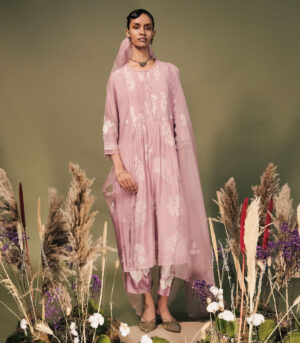 LILAC DISCHARGE PRINT PLEATED TUNIC SET