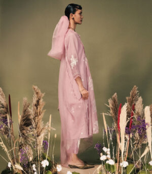 LILAC DISCHARGE PRINT PLEATED TUNIC SET