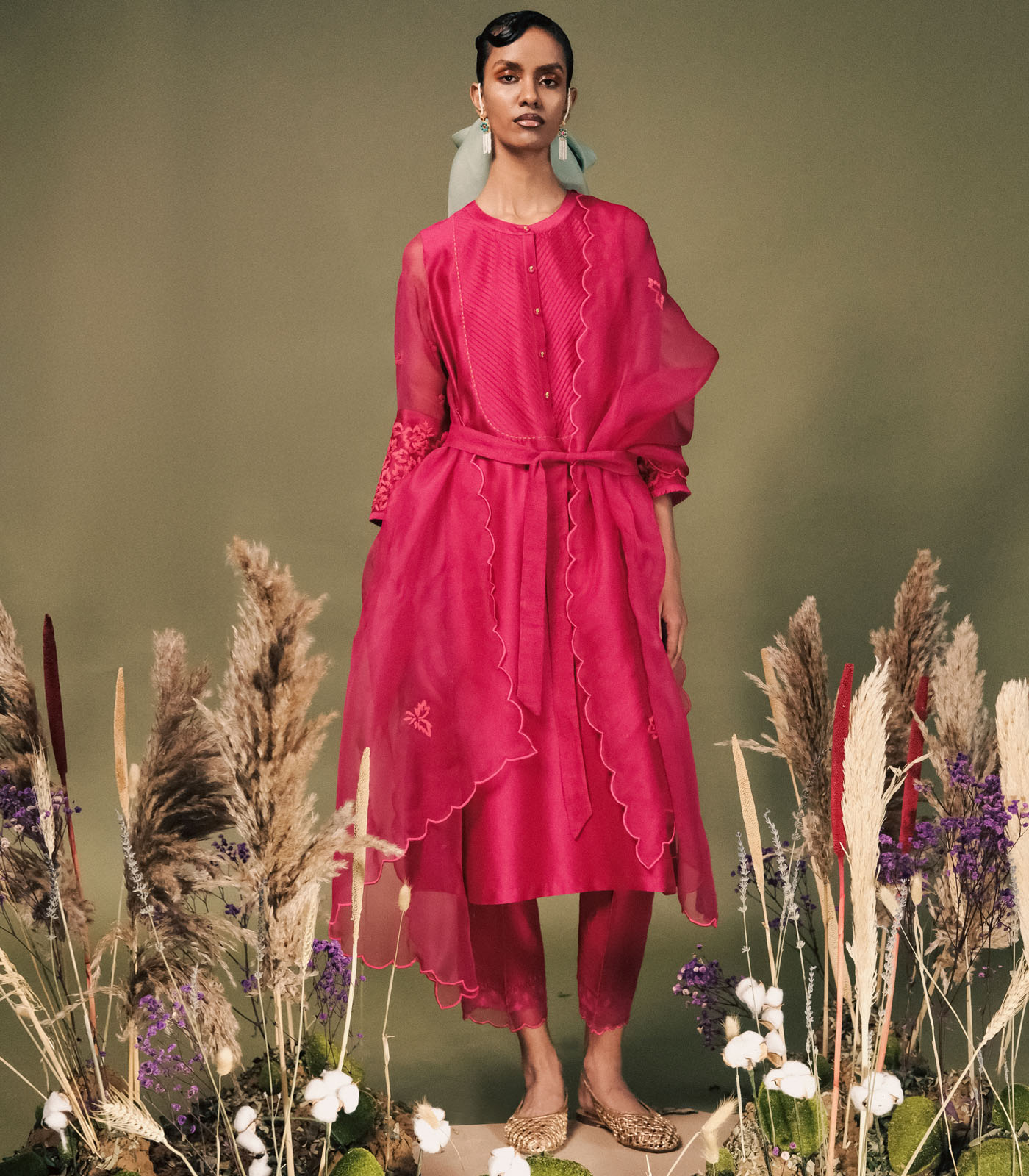 FUCHSIA TUNIC SET IN SILK CHANDERI