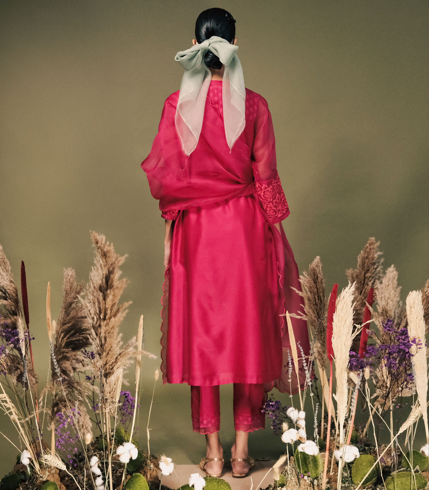 FUCHSIA TUNIC SET IN SILK CHANDERI - Image 3