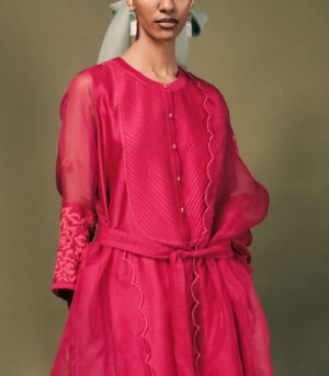 FUCHSIA TUNIC SET IN SILK CHANDERI