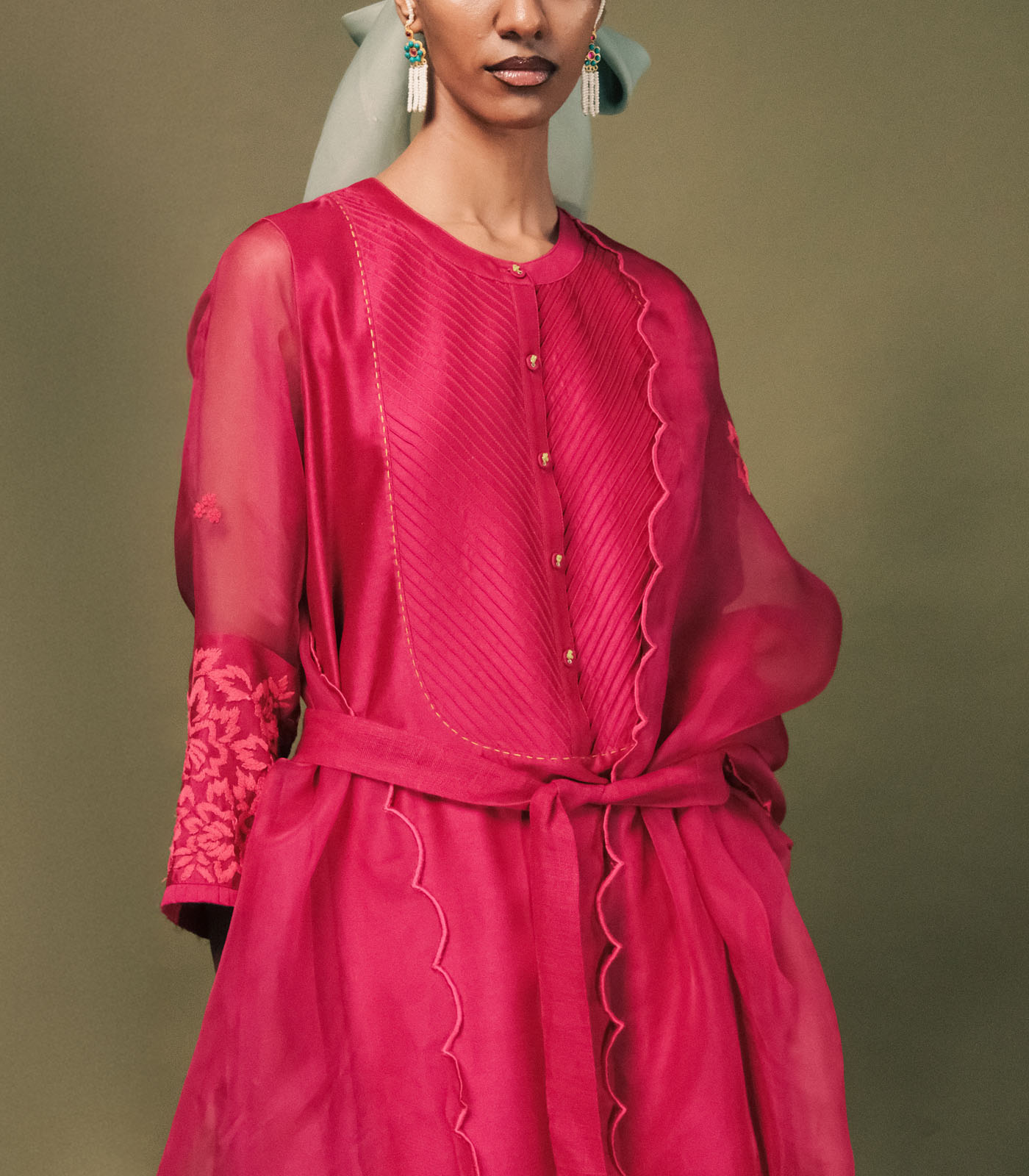 FUCHSIA TUNIC SET IN SILK CHANDERI - Image 2