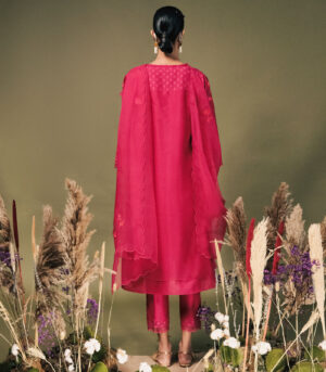 FUCHSIA DOUBLE LAYER TUNIC SET IN SILK CHANDERI