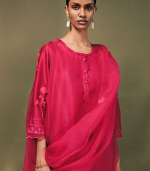 FUCHSIA DOUBLE LAYER TUNIC SET IN SILK CHANDERI