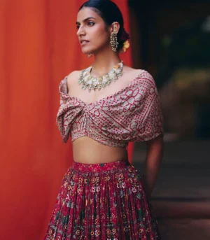 Bandhani off shoulder lehenga