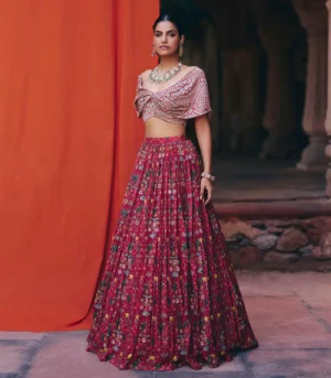 Bandhani off shoulder lehenga