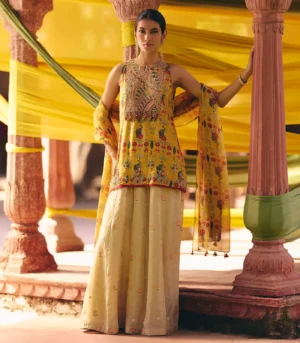 Yellow Short Kurta Sharara
