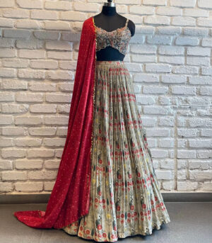 Grey Navratna lehenga
