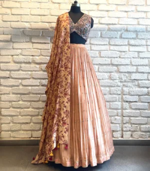 Peach organza lehenga