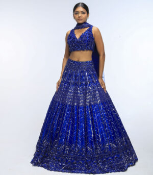 Blue Horizon Pure Silk Crystal Embellished Lehenga Set