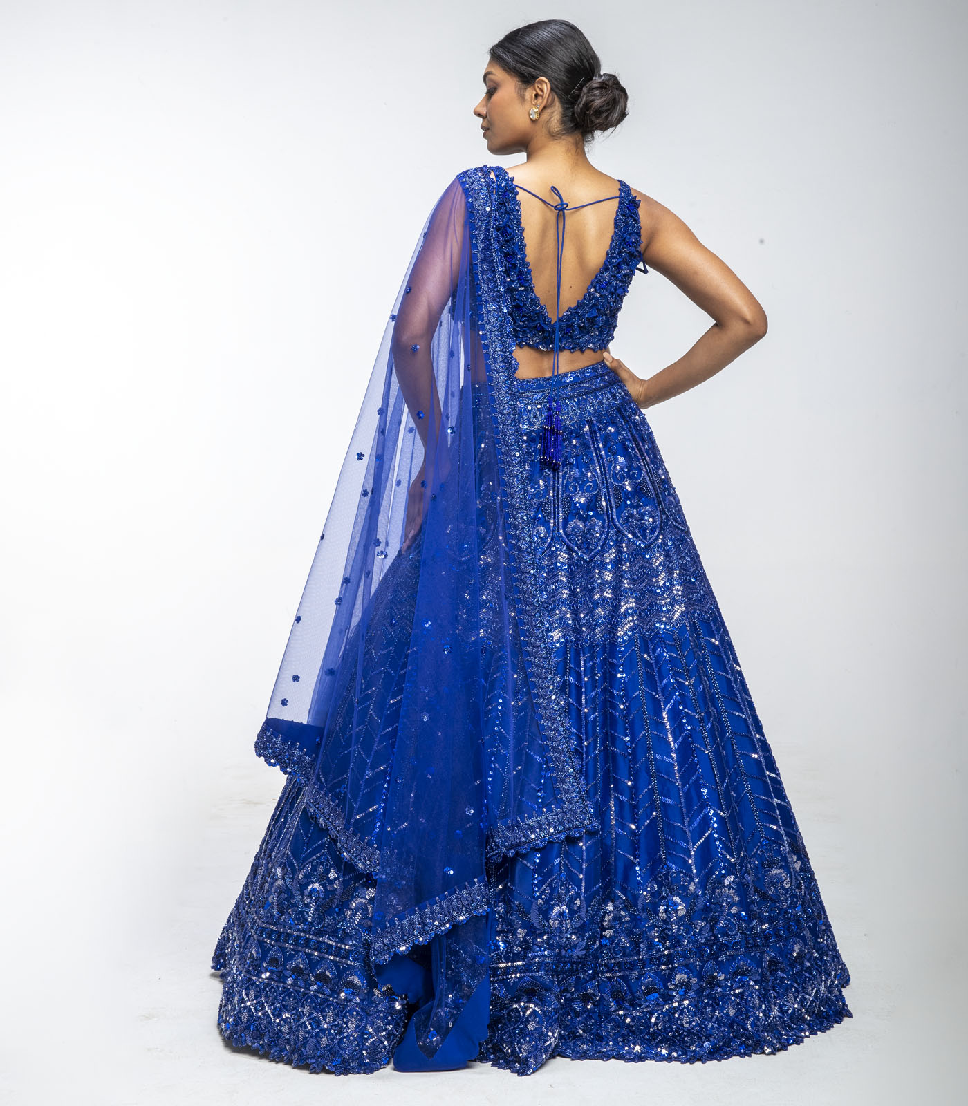 Blue Horizon Pure Silk Crystal Embellished Lehenga Set - Image 3