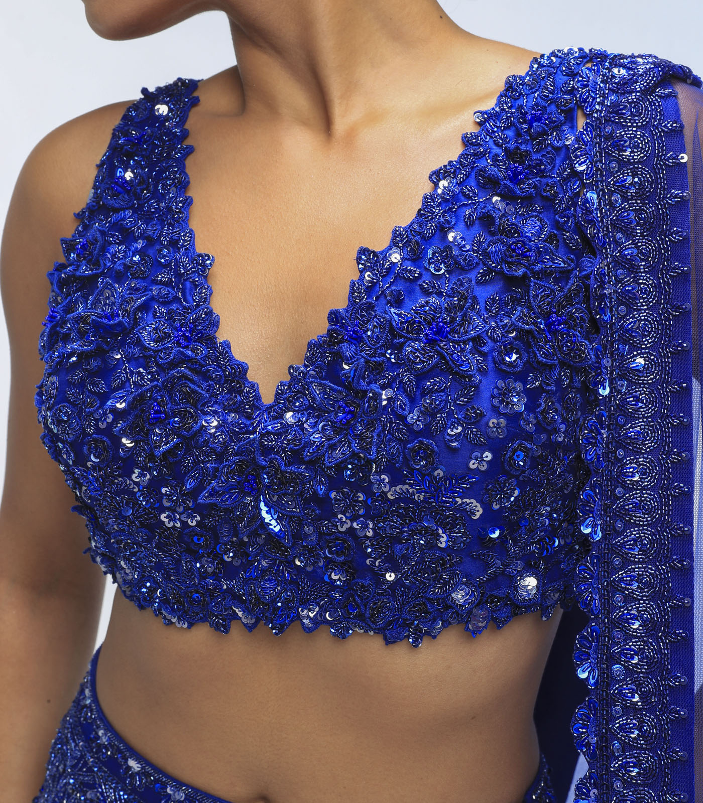 Blue Horizon Pure Silk Crystal Embellished Lehenga Set - Image 2