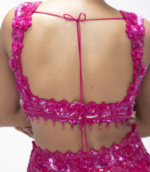 Pink Amber Pure Silk Sequins Embellished Scalloped Lehenga Set