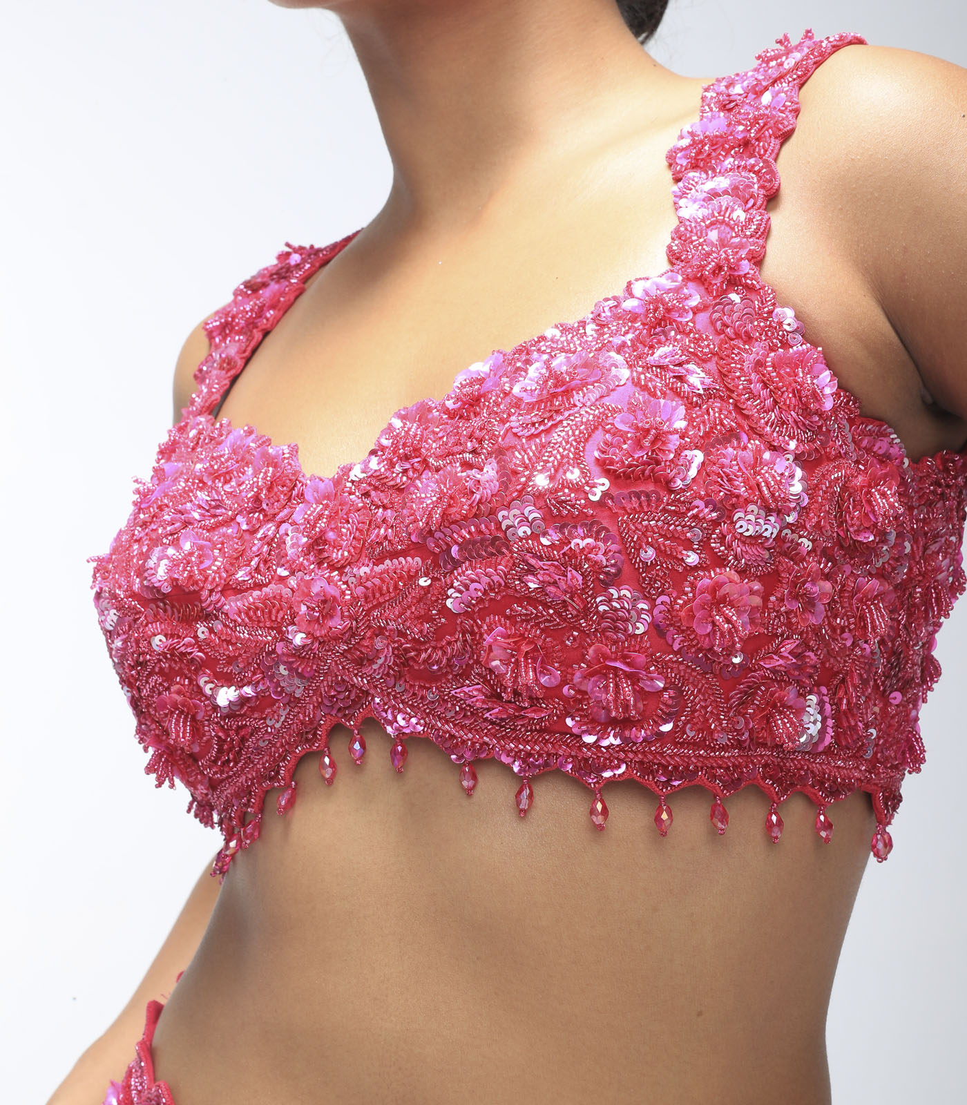 Pink Amber Pure Silk Sequins Embellished Scalloped Lehenga Set - Image 5