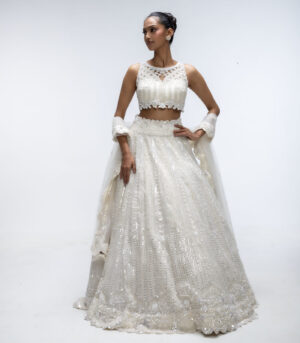 Ivory Illume Pure Silk Sequins Embellished Lehenga Set