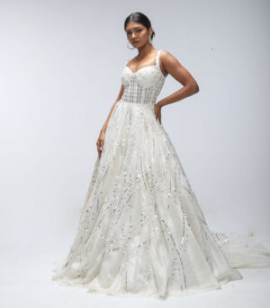 Ivory Pure Silk Organza Cutdana Gown