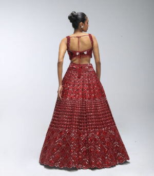 Red Reverie Pure Silk Sequins Embellished Lehenga Set