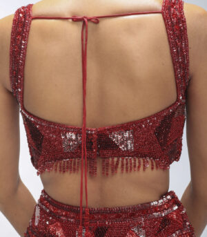 Red Reverie Pure Silk Sequins Embellished Lehenga Set