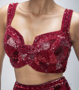Red Reverie Pure Silk Sequins Embellished Lehenga Set