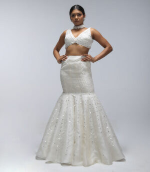 Ivory Illume Pure Silk Embellished Fish-Cut Lehenga Set
