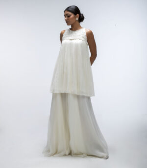 Ivory Viscose Chiffon Sharara Set