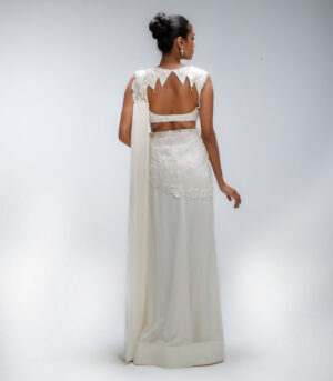 Ivory Illume Pure Silk Organza Embellished Draped Saree Set