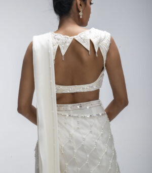 Ivory Illume Pure Silk Organza Embellished Draped Saree Set