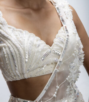 Ivory Illume Pure Silk Organza Embellished Draped Saree Set