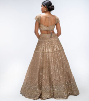 Gold Mirage Pure Silk Sequins Embellished Scalloped Lehenga Set